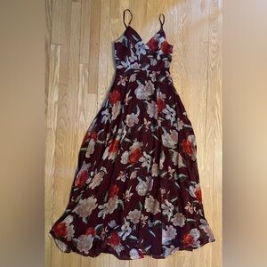 Lulus Into Bloom Burgundy Floral Print Maxi Dress, Size Small